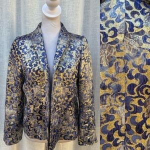 B Louise blue purple floral paisley gold brocade jacquard blazer